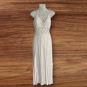 LILBETTER Women's Beach Crochet Backless Bohemian Halter Maxi Long Dress